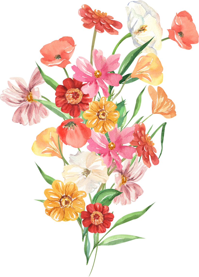 Wild flowers bouquet watercolor illustration